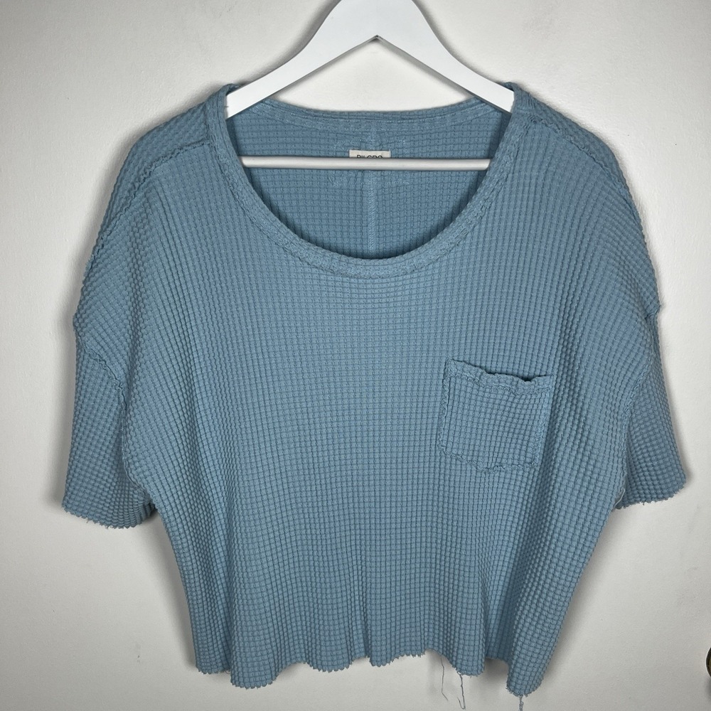 Pilcro Anthropologie Light Blue Short Sleeve Scoop Neck Thick Waffle Tee Small - Picture 2 of 8